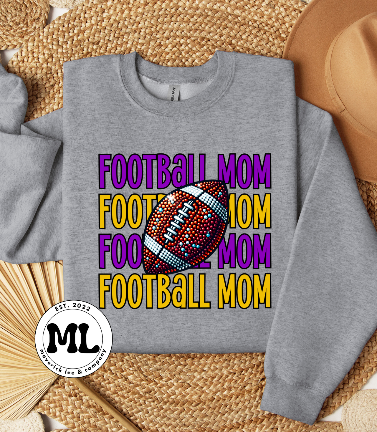 Rhinestone football mom purple/yellow