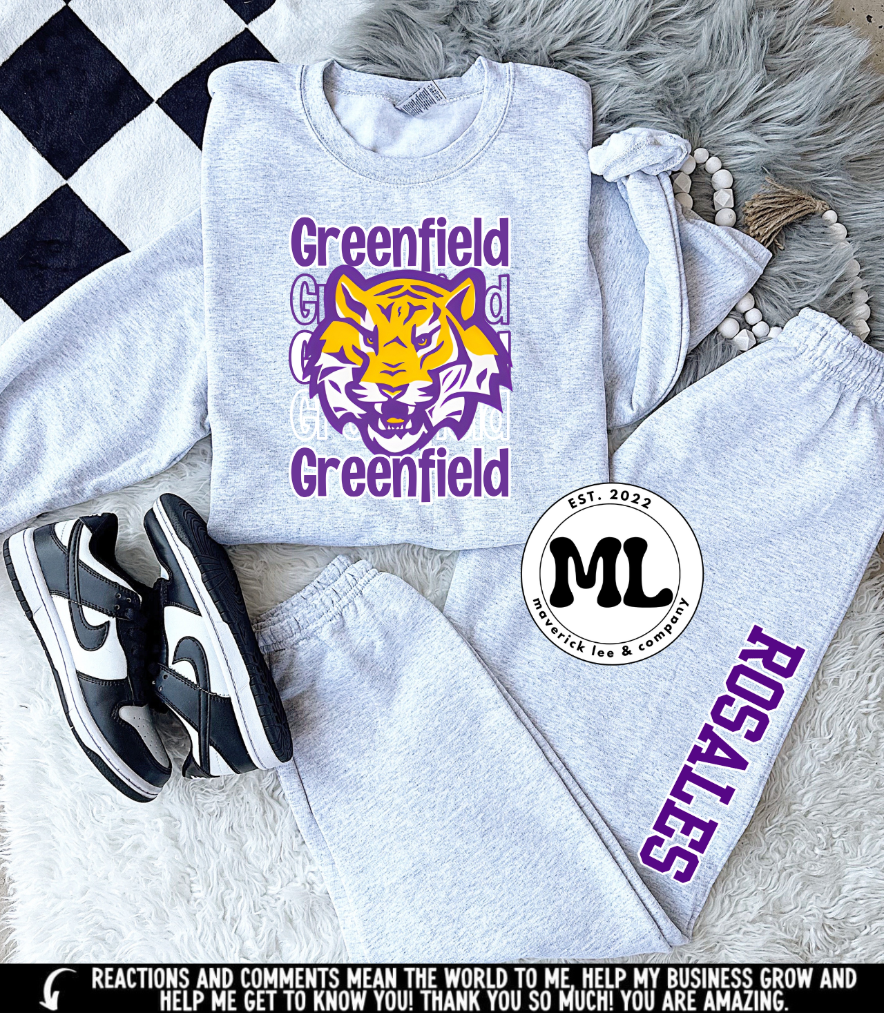 Scrolling Greenfield tigers jogger set