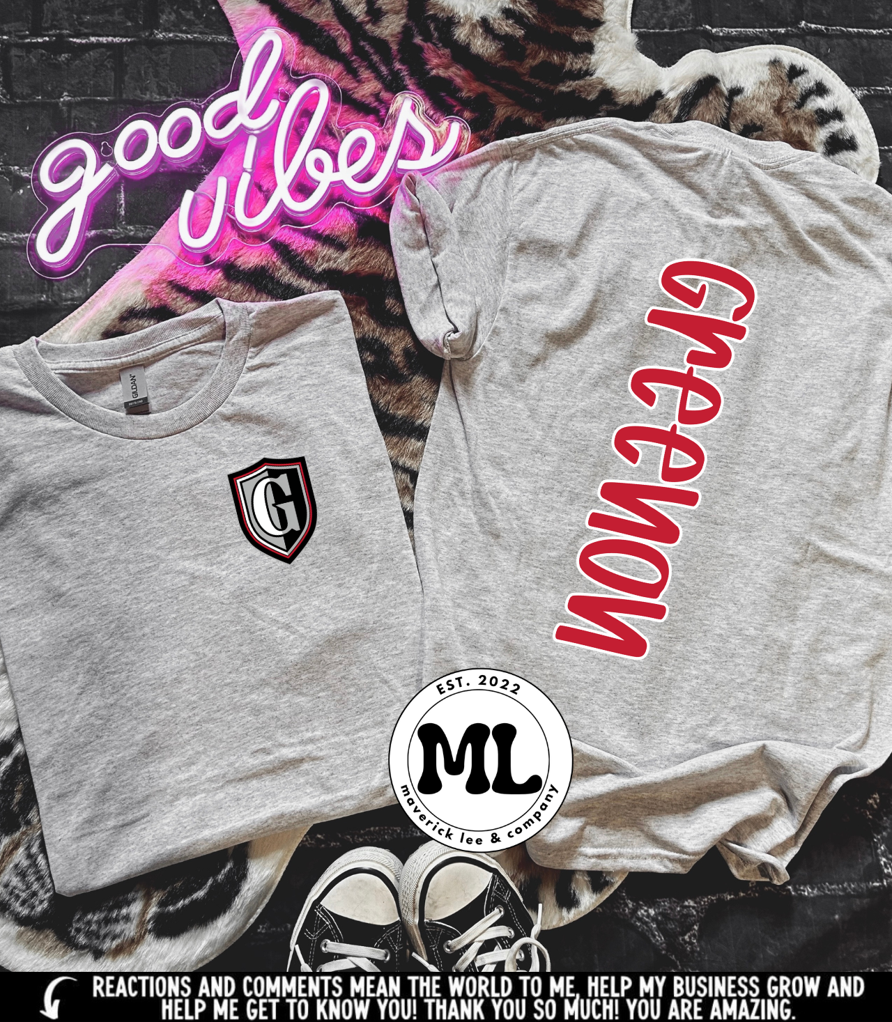 Greenon front + back - grace font