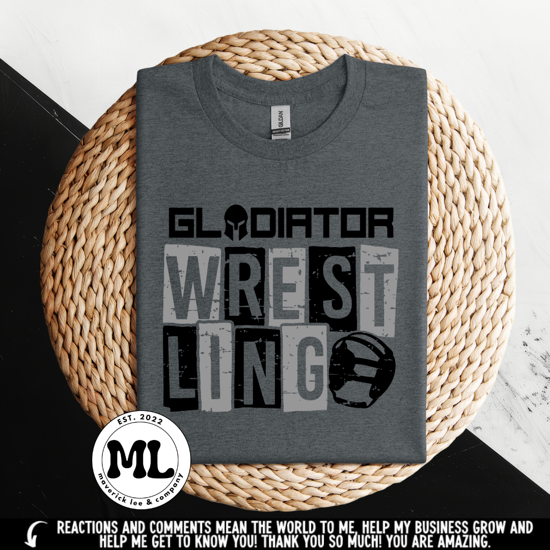Gladiator wrestling – distressed block letters