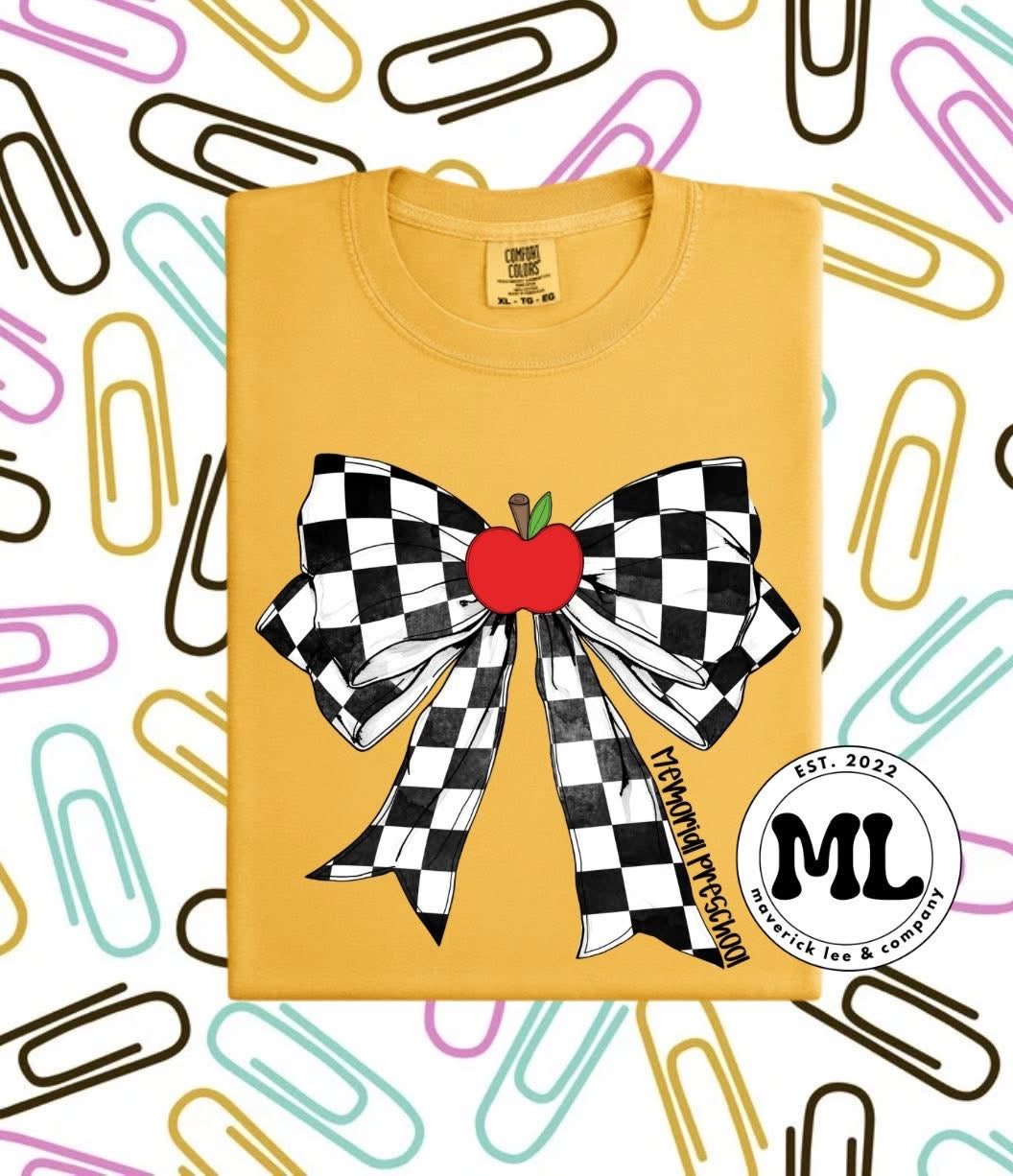 Memorial preschool checkered bow