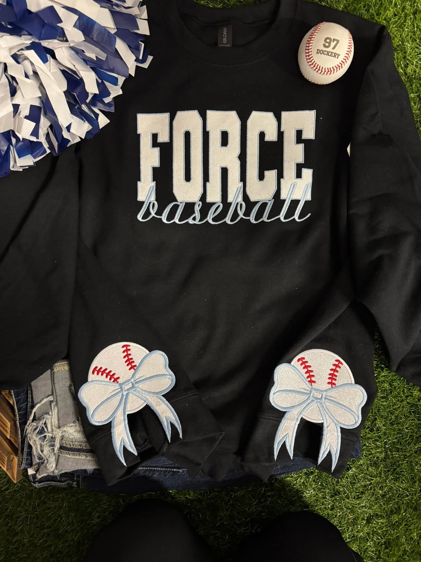 Embroidered sports glitter bows