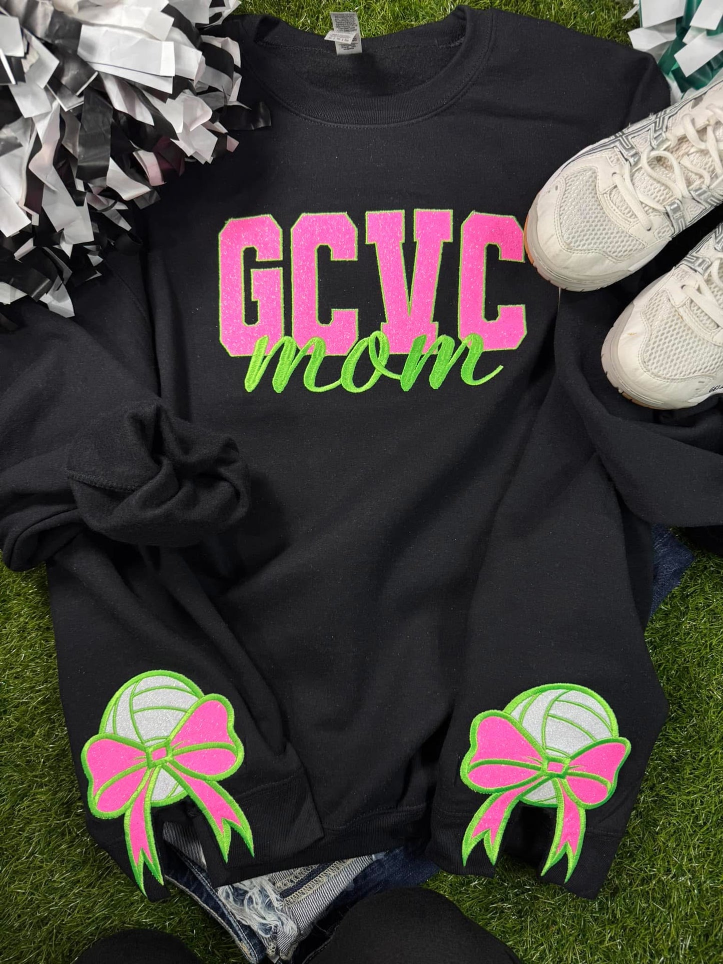 Embroidered sports glitter bows