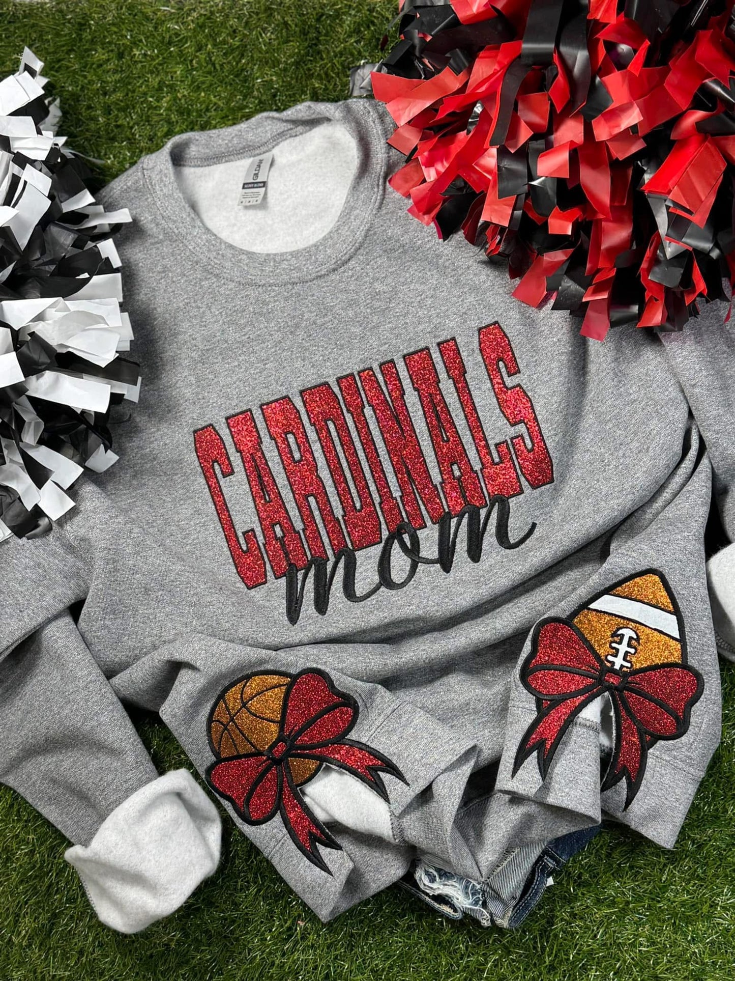 Embroidered sports glitter bows