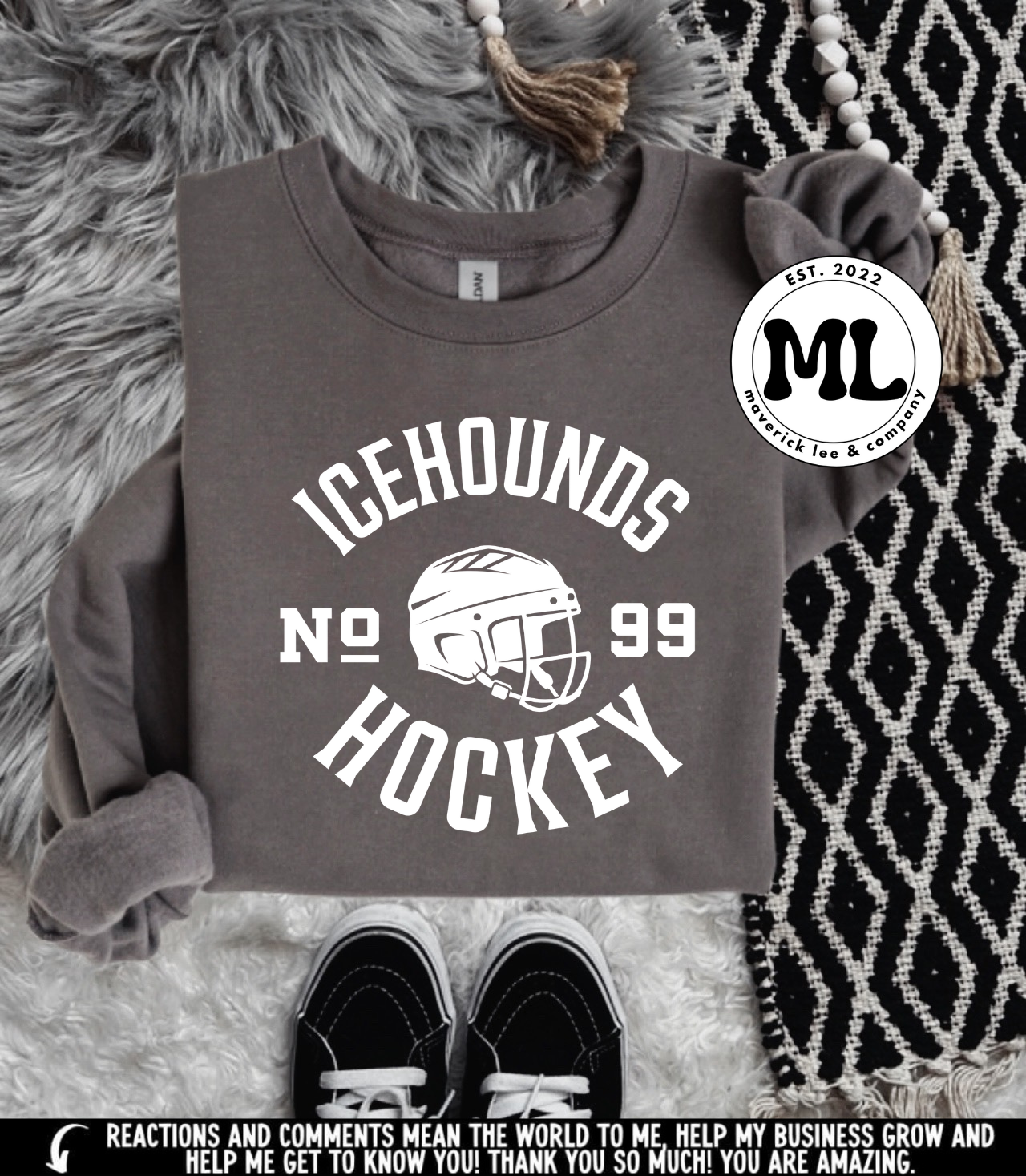 Ice hound hockey + number/white