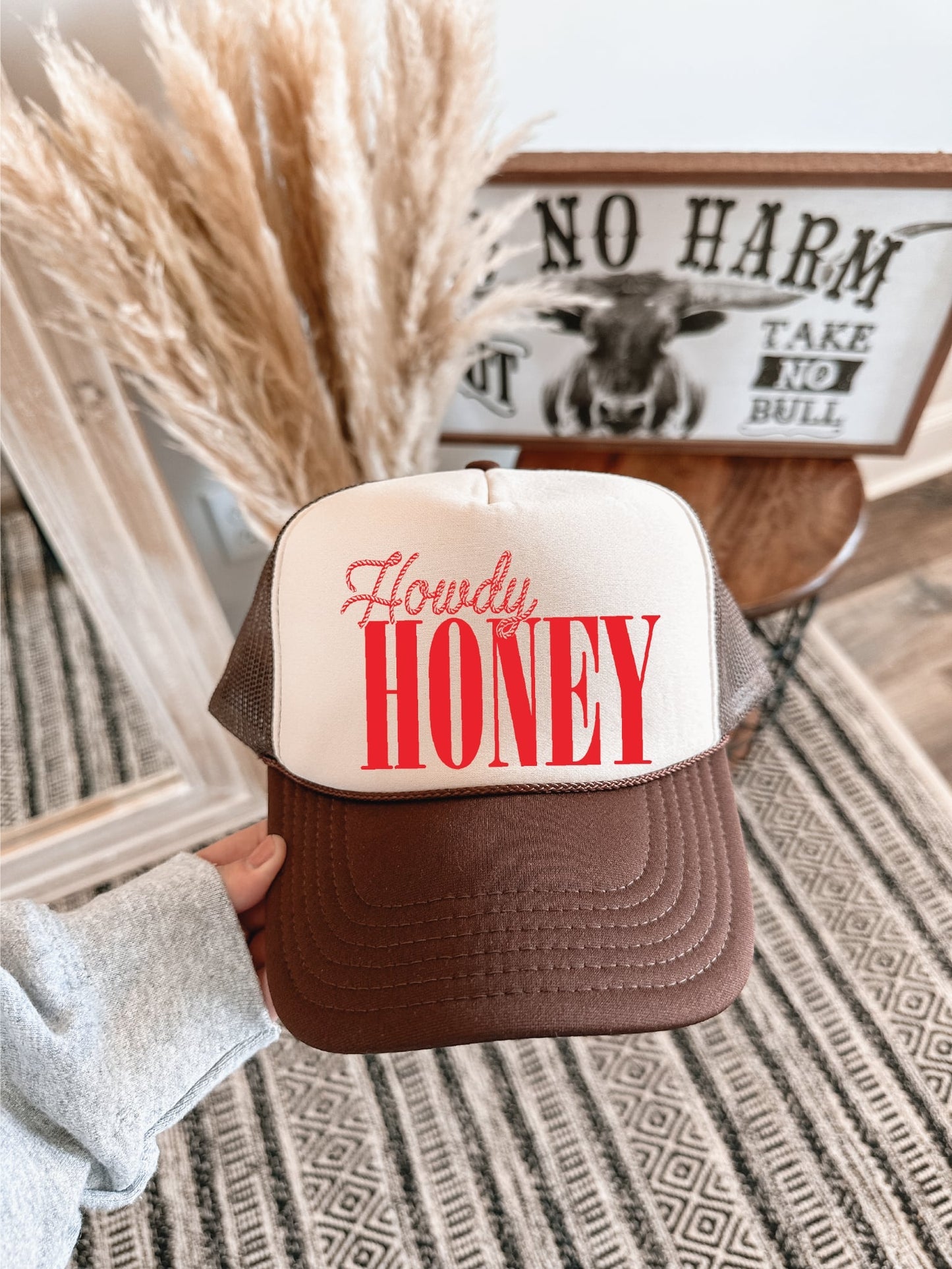 Howdy Honey DTF Printed Brown & Tan Trucker Hat