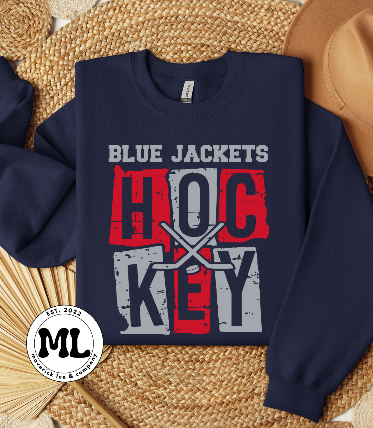 CBJ distressed stacked hockey