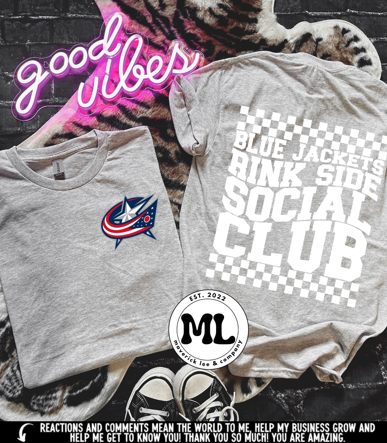 Blue jackets, social club front + back