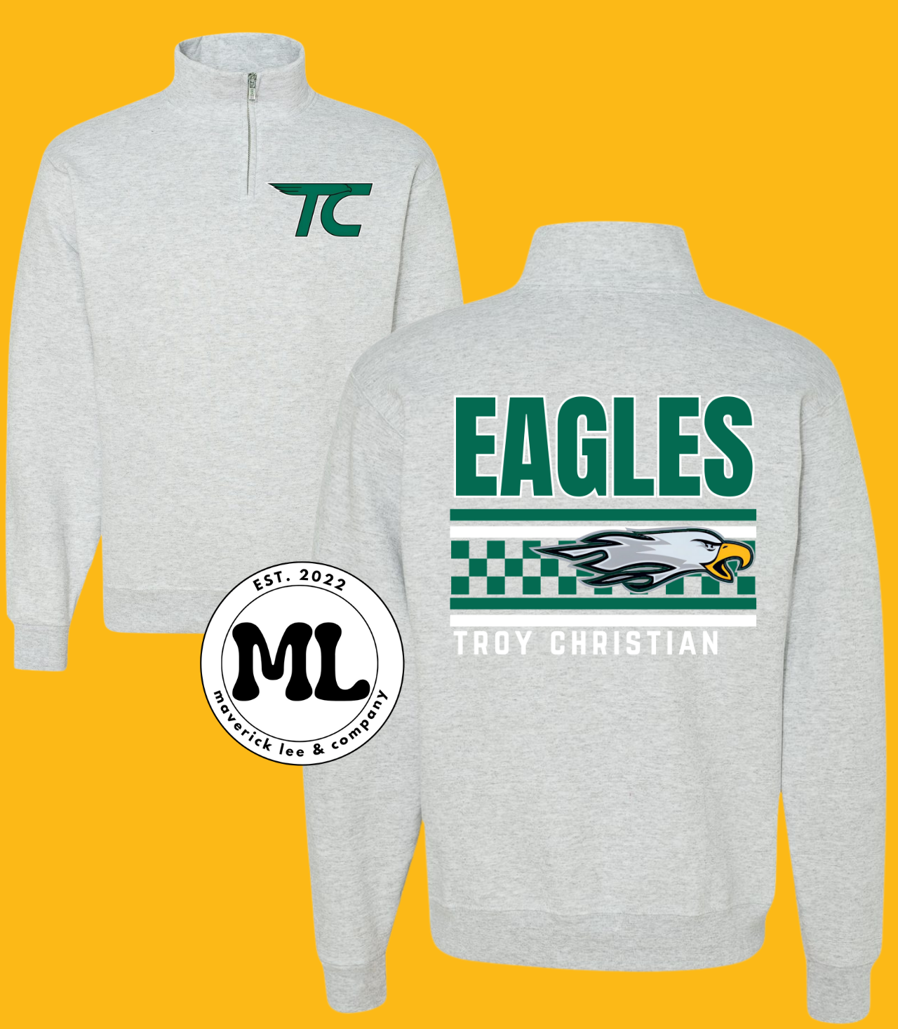 Troy christian Front logo back checkered