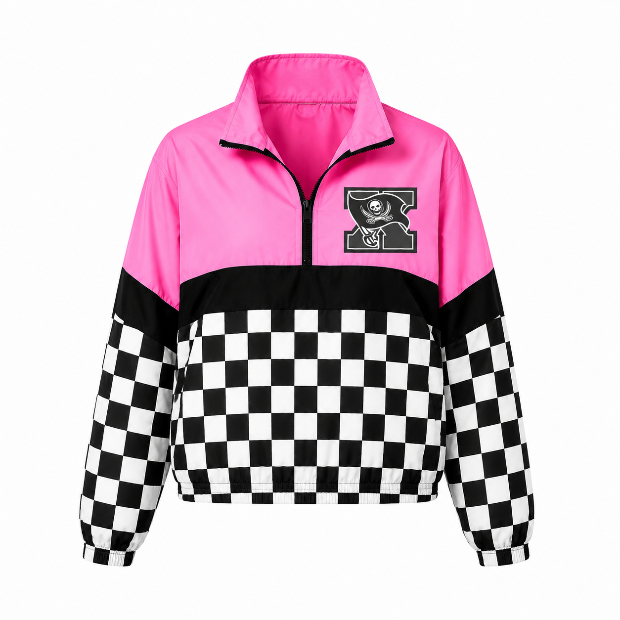 Quarter zip - Xenia grey scale - pink top / black stripe / black and white checkered bottom