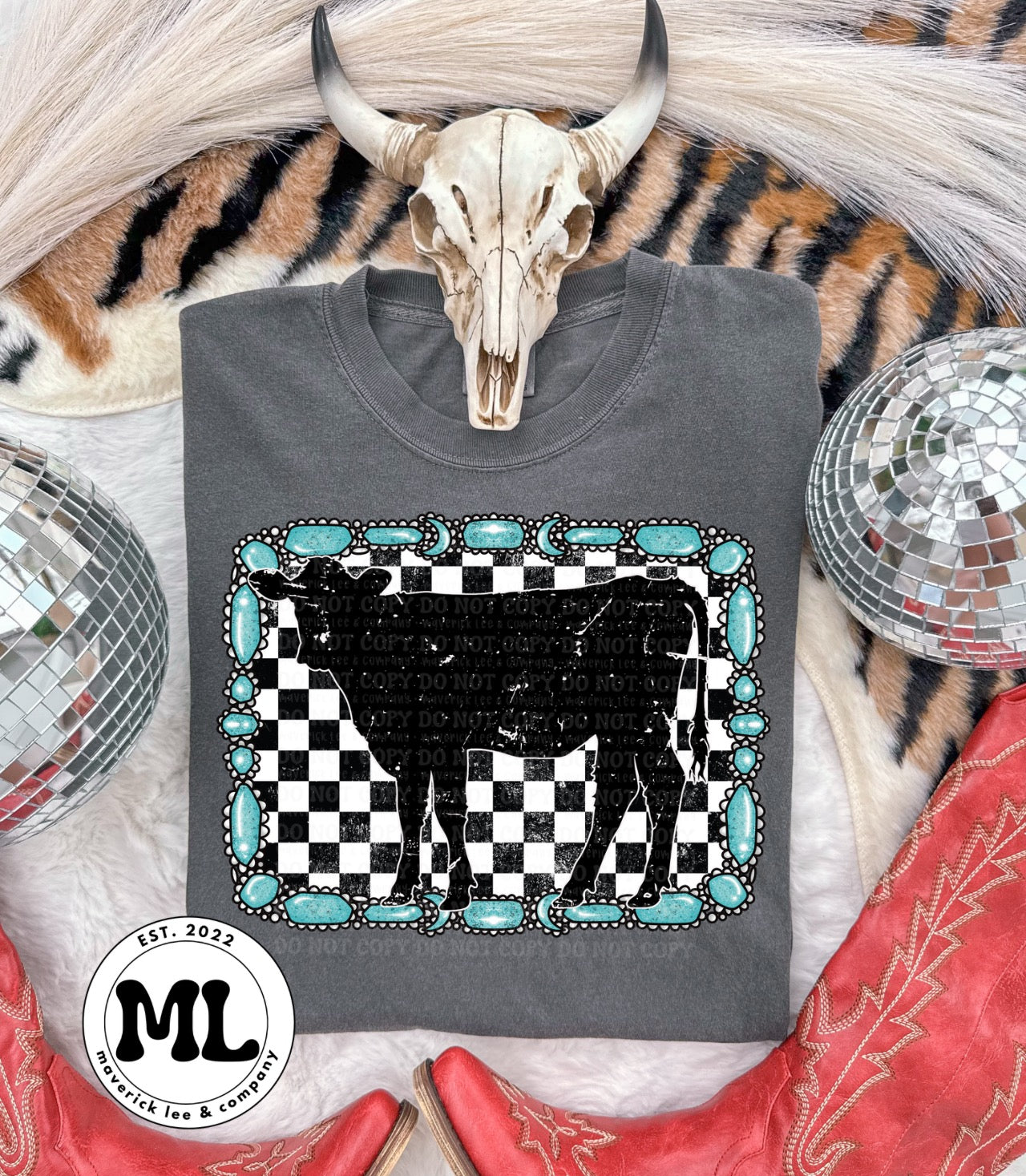Turquoise checkered steer