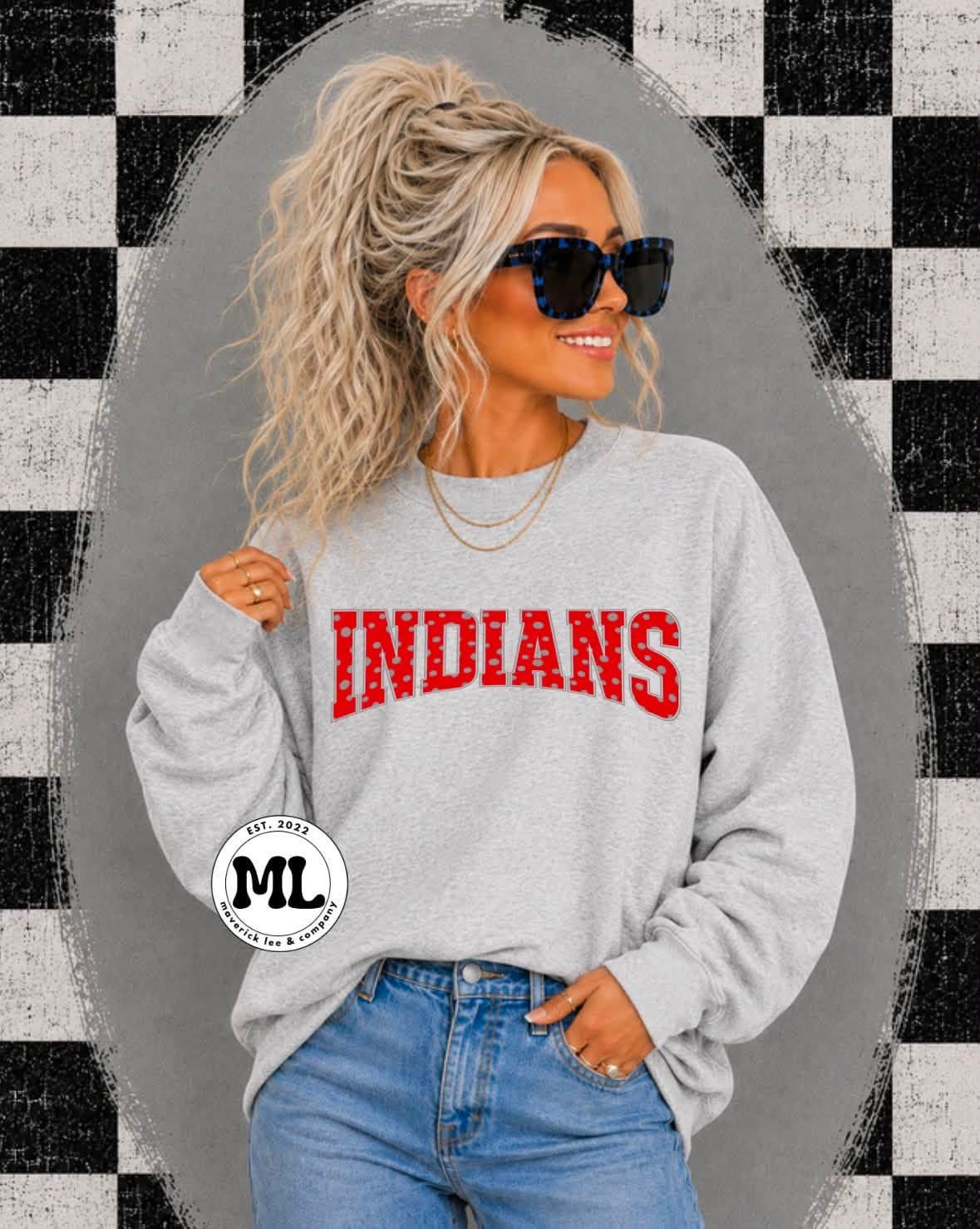 Indians- red with grey polkadots