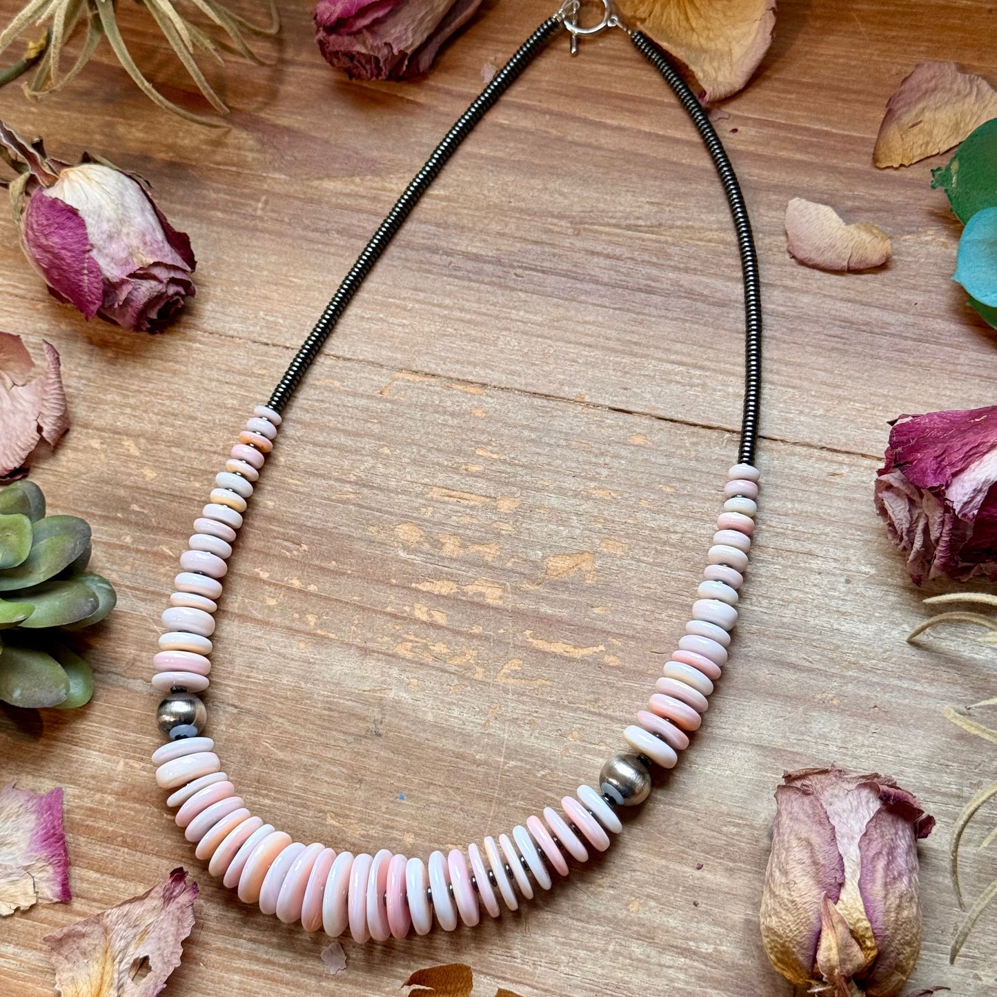 Pink Conch & Black Hematite Necklace – 23.5” –