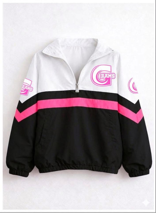 quarter zip – Greeneview Rams - black bottom with pink stripe and pink logo