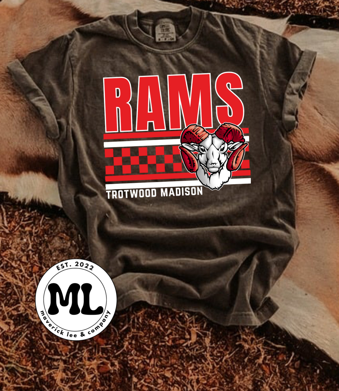 Madison Comprehensive Rams Logo Trotwood Madison Rams multicolored checkered – Maverick Lee and Company
