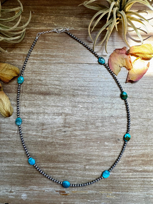 21” Necklace – Sterling Silver Pearls & High-Grade Oval Turquoise