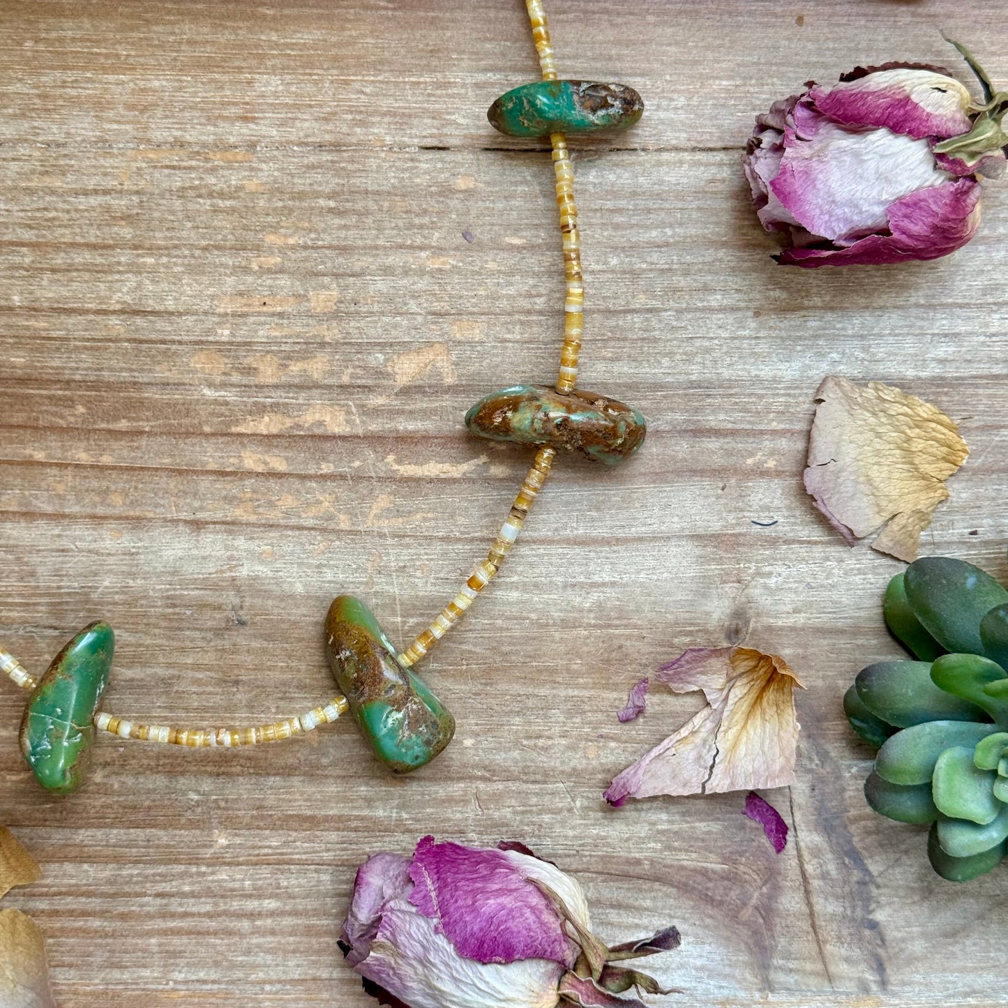 22” Chunky Turquoise & Shell Heishi Necklace