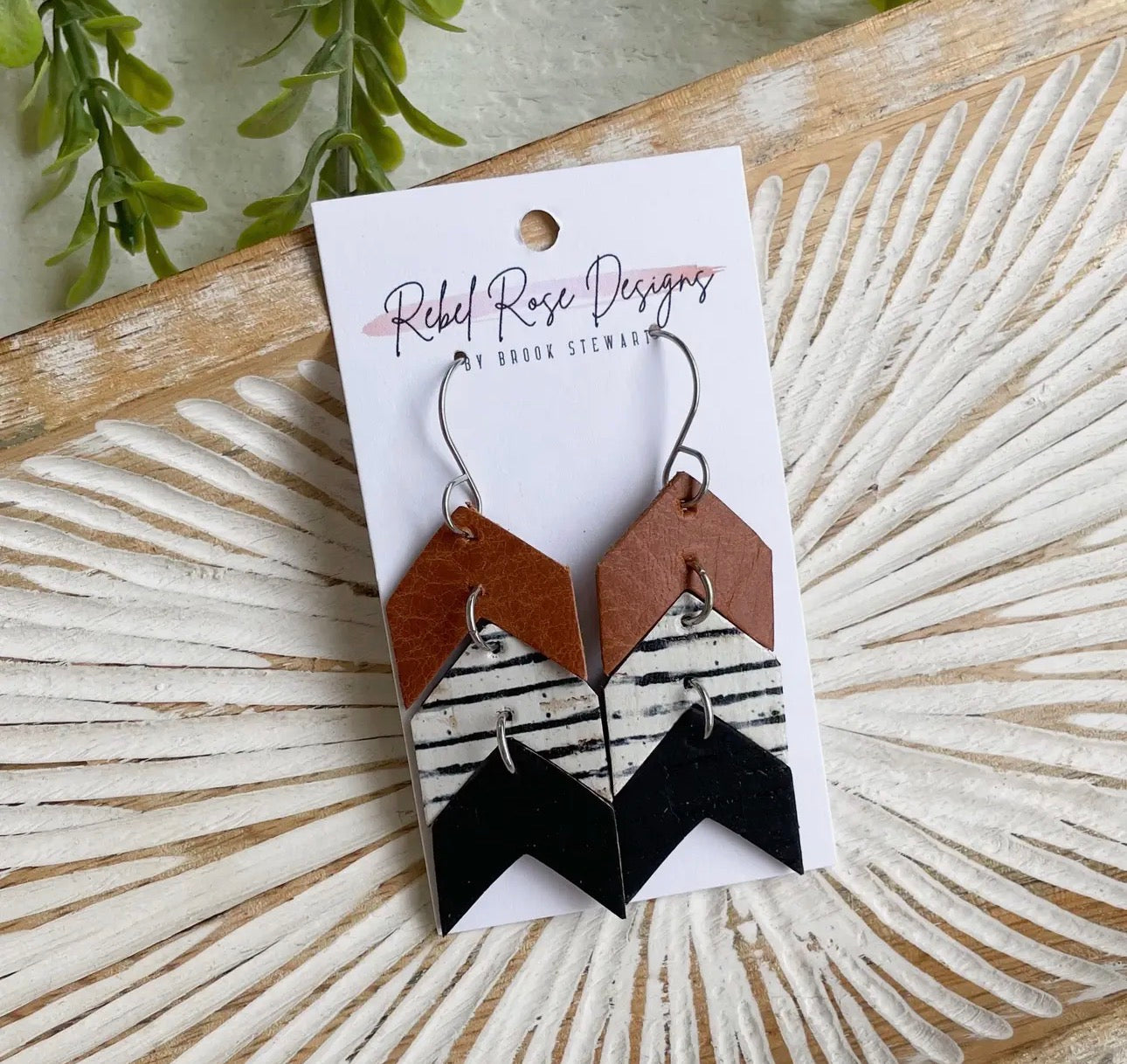 Cork/leather/wood earring collection