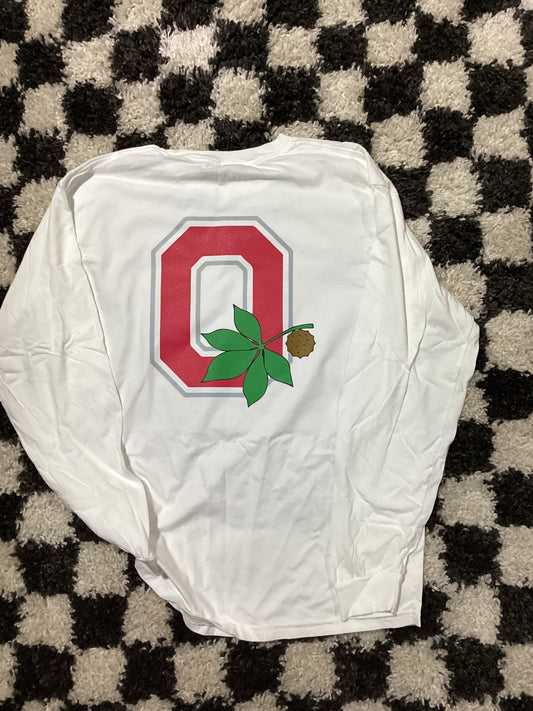 XL long sleeve front pocket and large back logo in stock