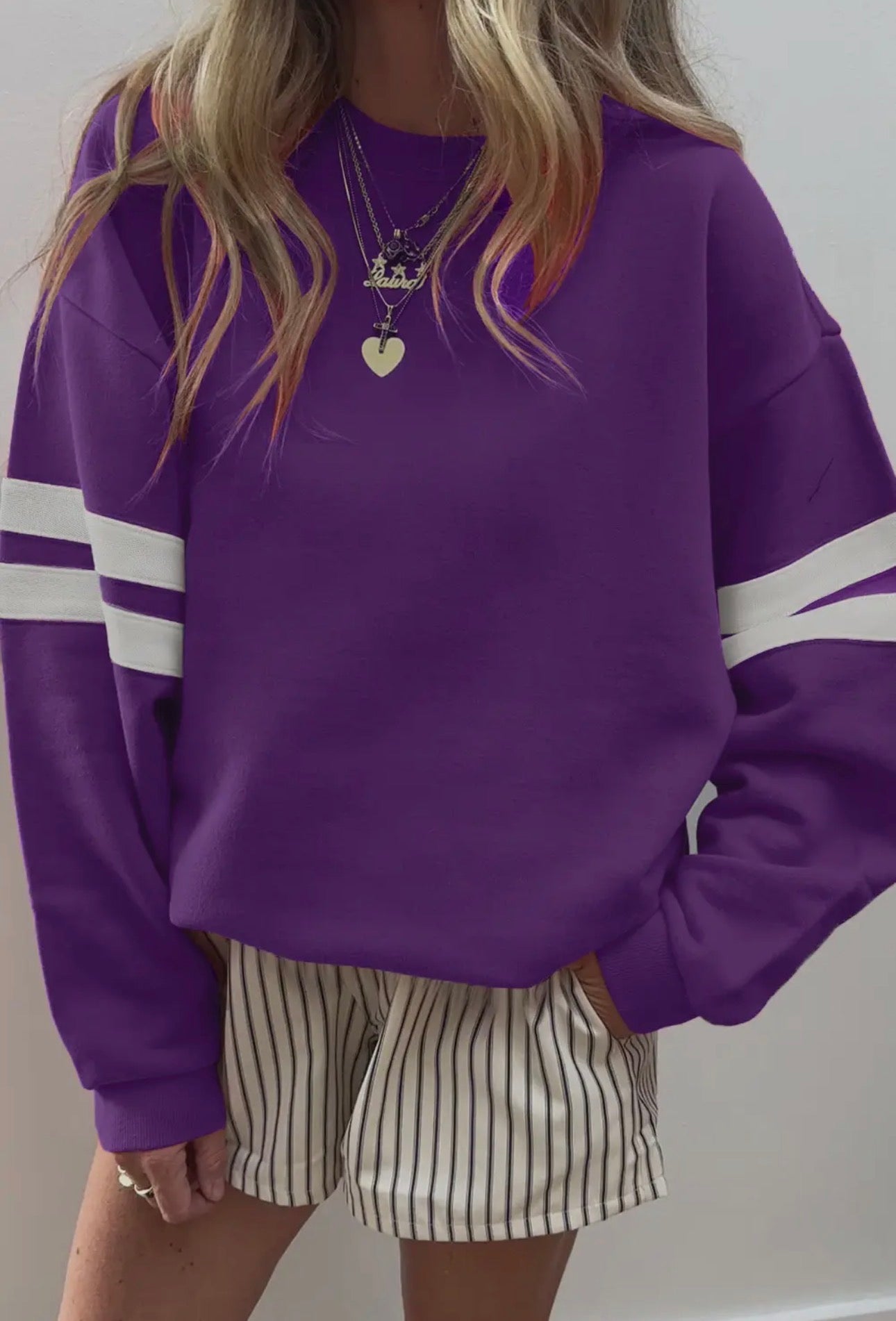Varsity Striped Drop Shoulder Oversized Sweatshirt