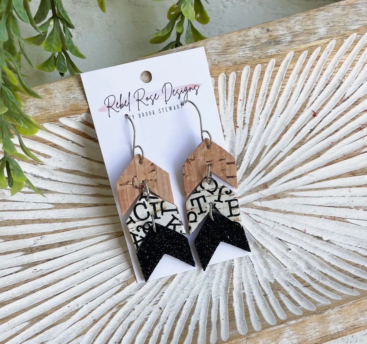 Cork/leather/wood earring collection