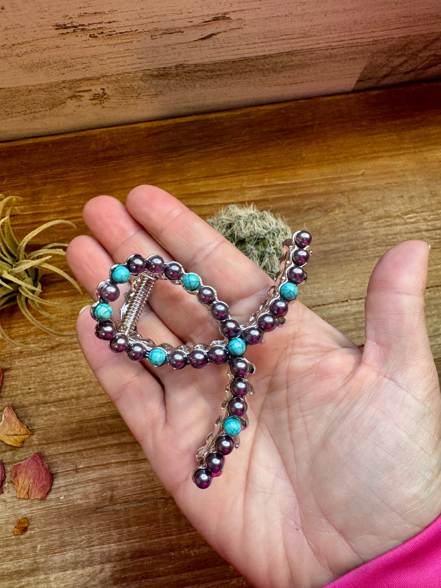 Smaller Pearls hair clips - turquoise and faux pearls