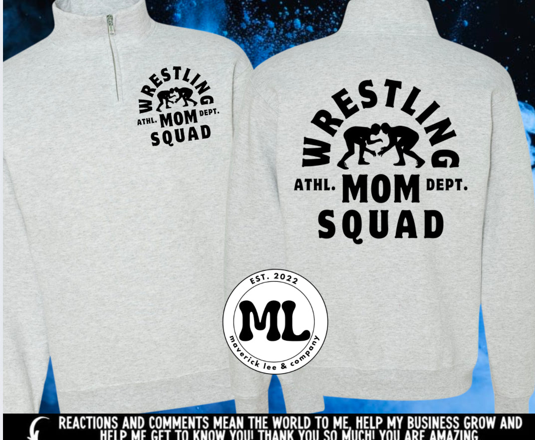 Wrestling mom squad front pocket and back logo