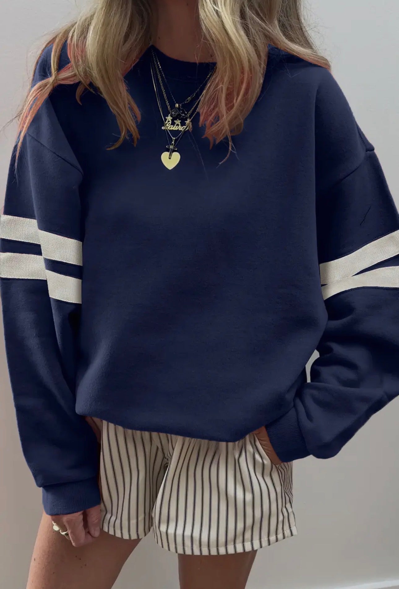 Varsity Striped Drop Shoulder Oversized Sweatshirt