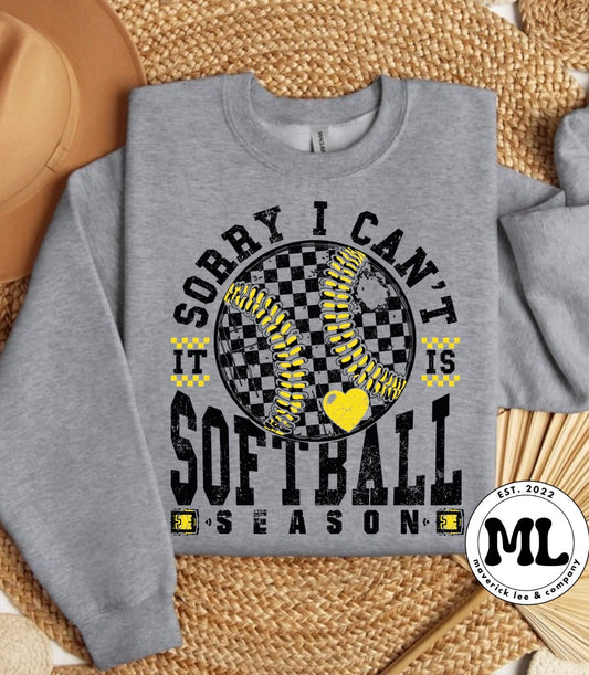 Sorry can’t Softball - black and yellow