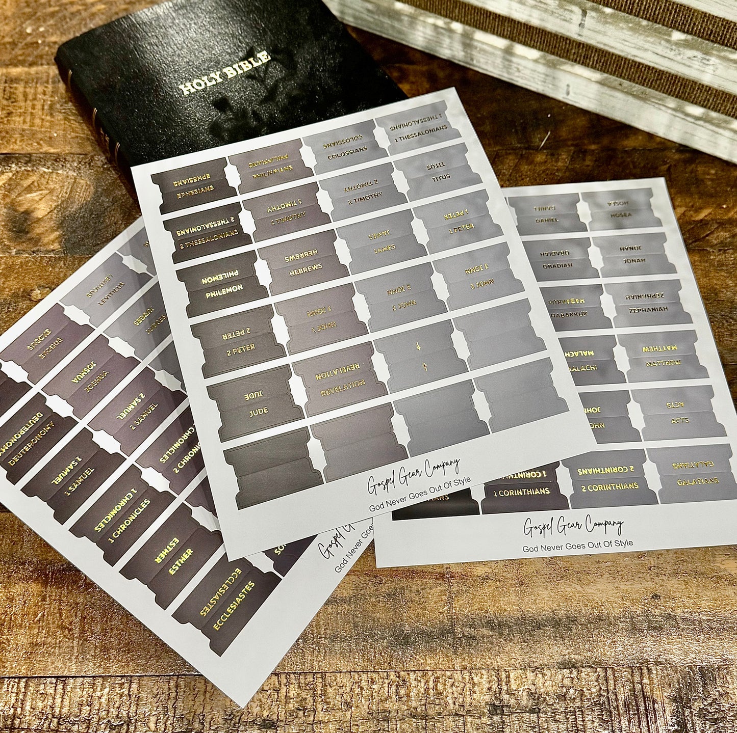 Gold Foil Smoky Coal Matte Bible Tabs - Christian Bible Tabs - Christian Gift - Books Of The Bible Tabs - Bible Accessories - Bible Tabs