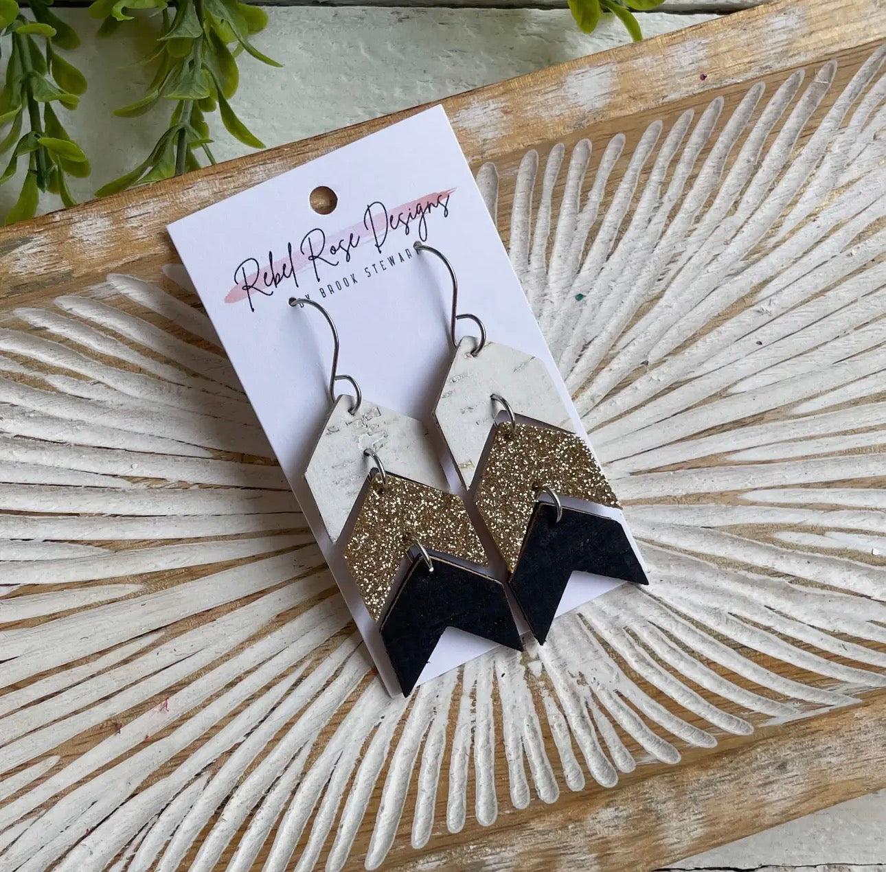 Cork/leather/wood earring collection