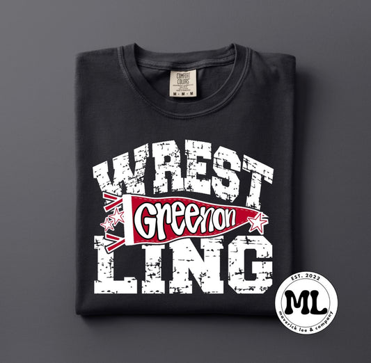 Greenon wrestling distressed pennant