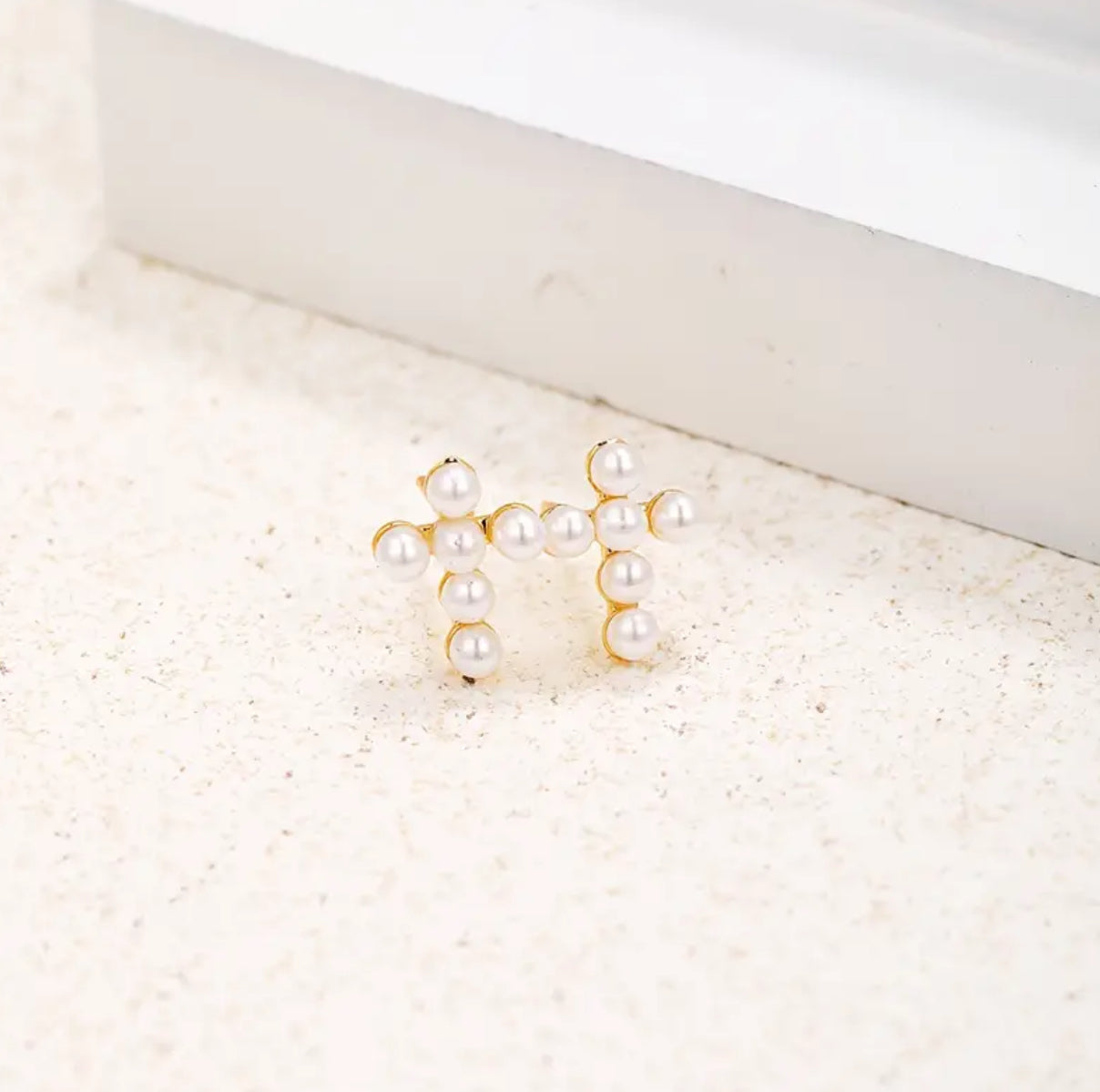 Pearl Cross Stud Earrings