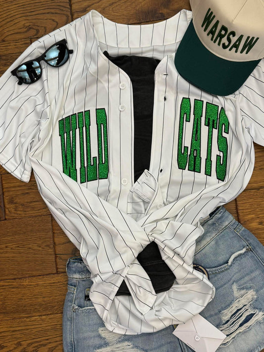 Button up pinstripe embroidered fan jersey