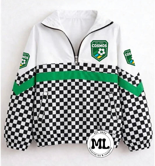 Quarter zip - Cosmos - new logo - checkered with green stripe