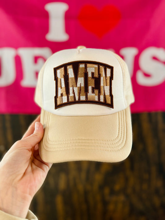 Amen Checkered Patch Trucker Hat