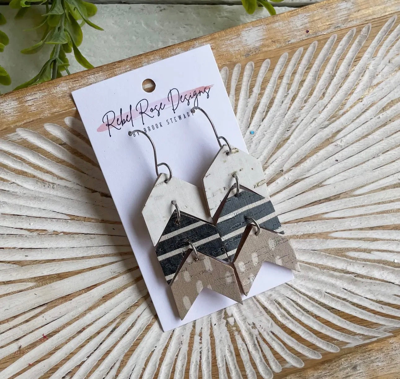 Cork/leather/wood earring collection