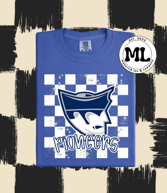 Marietta College pioneers checkered and paint splatter
