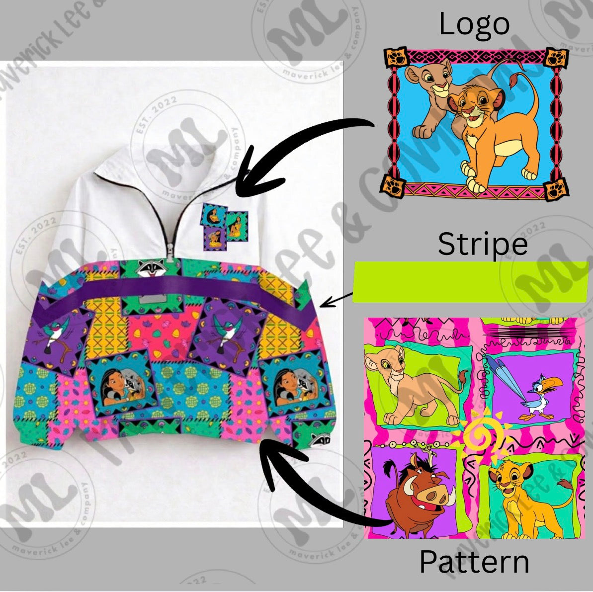 90s vibes quarter zip – lion with logo