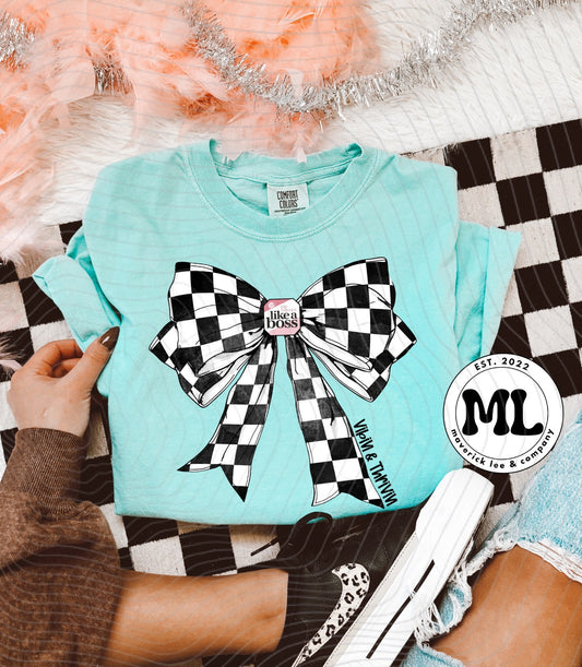 Vibin & Thrivin like a boss checkered bow