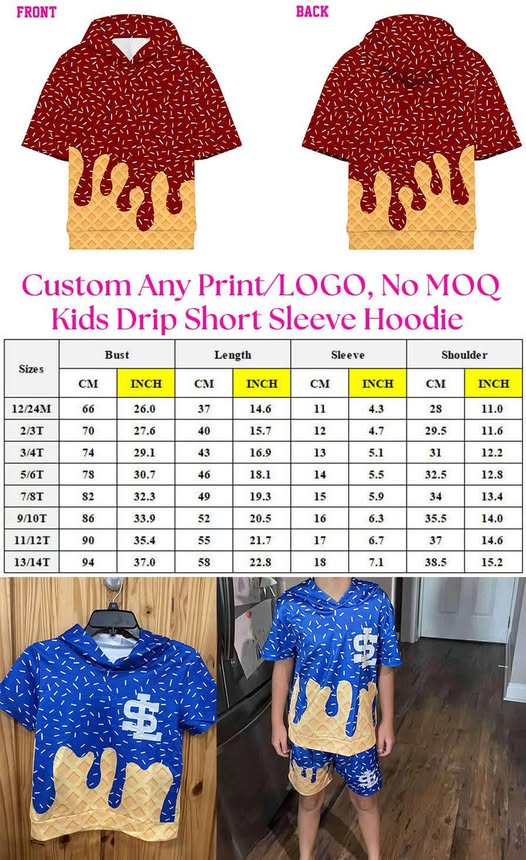 Custom Ice Cream Drip Short Sleeve Hoodie