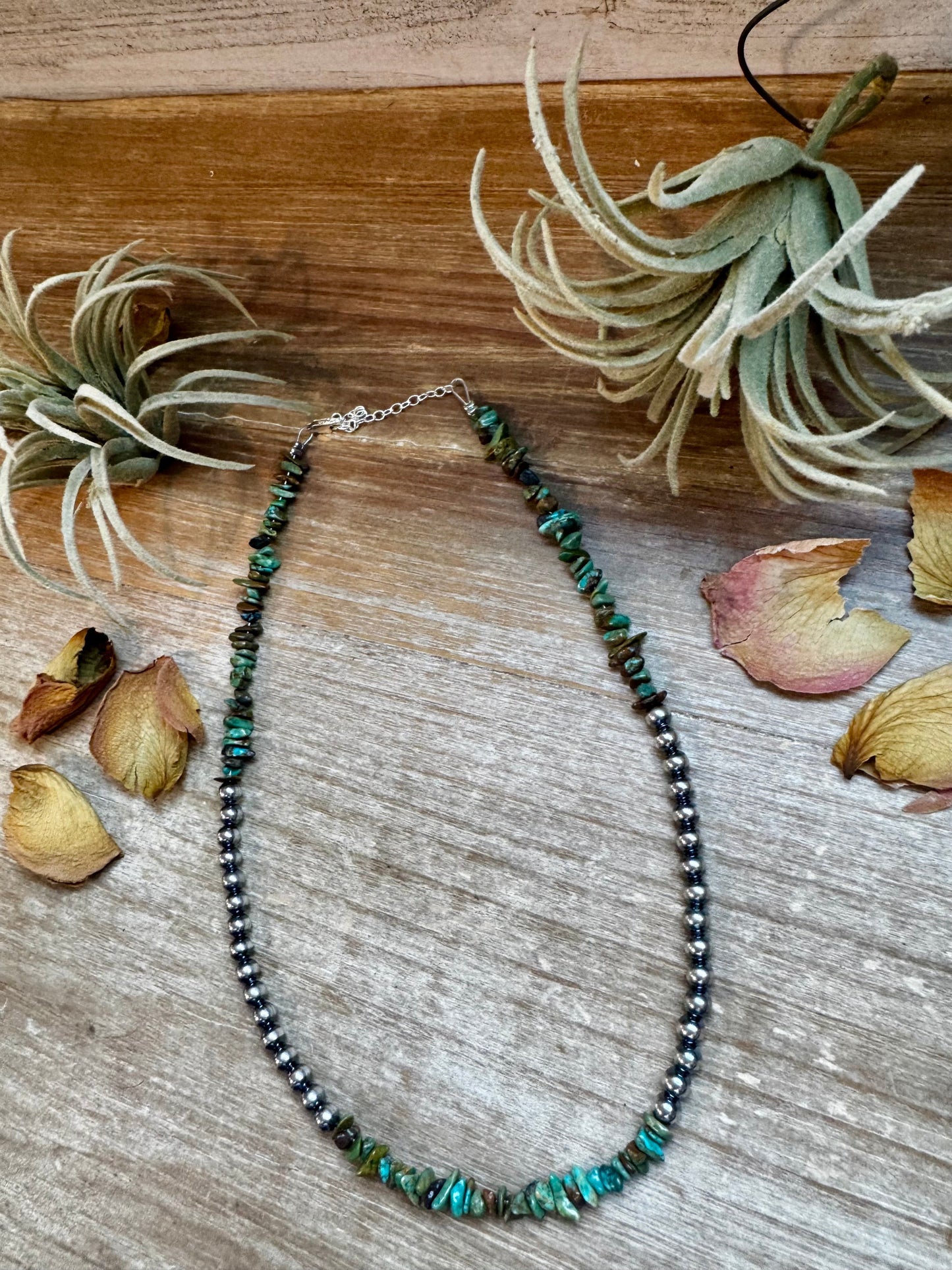 Sterling Silver Pearl & Turquoise Necklace – 16" + Extender