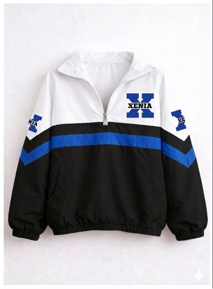 quarter zip – Xenia academics logo – black bottom with blue stripe