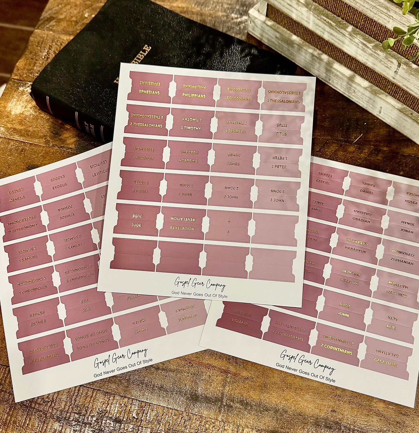 Gold Foil Dusty Rose Matte Bible Tabs - Christian Bible Tabs - Christian Gift - Books Of The Bible Tabs - Bible Accessories - Bible Tabs