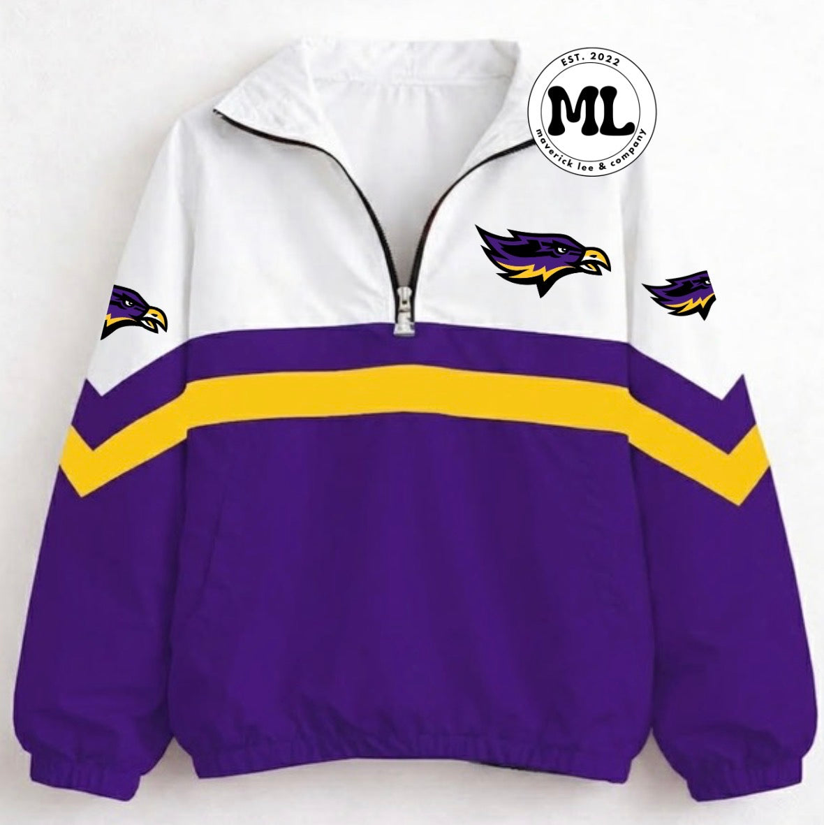 Quarter zip - Bellbrook - purple bottom with yellow stripe