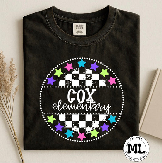Cox Elementary checkered with multicolored Stars