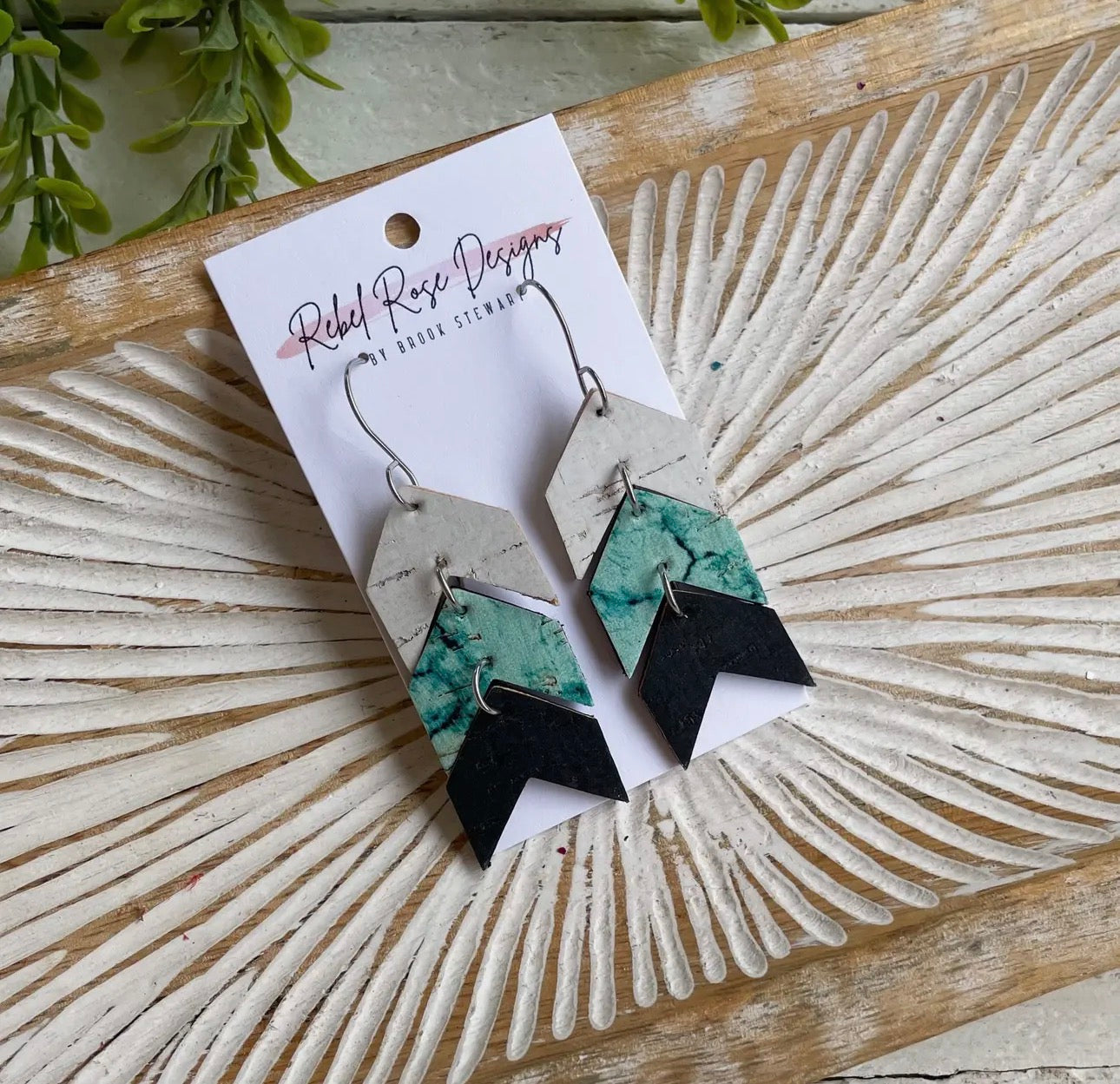 Cork/leather/wood earring collection