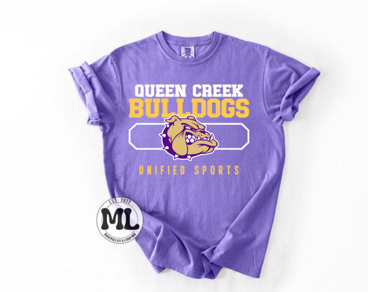 Queen Creek bulldogs yellow and white unified sports