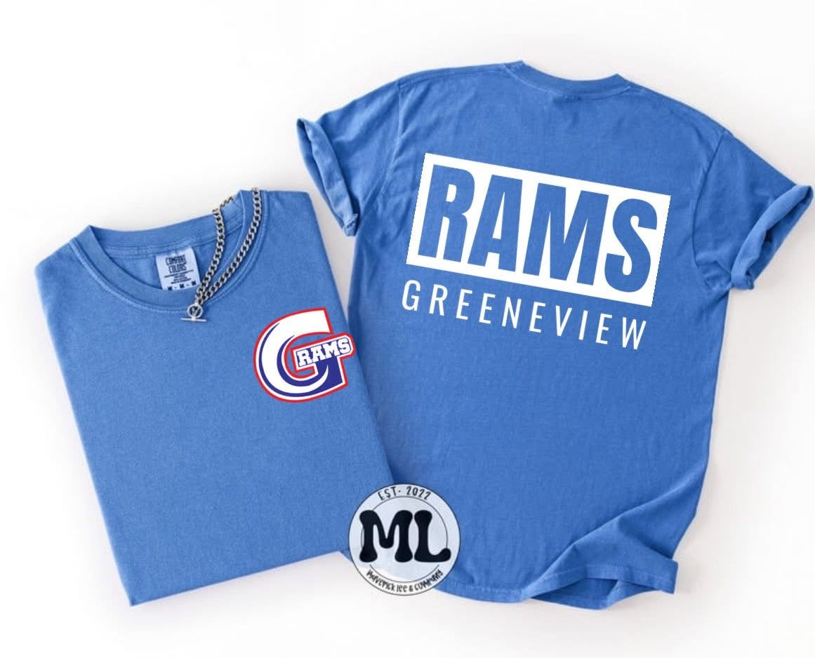 Greeneview Rams - front + back transparent + school