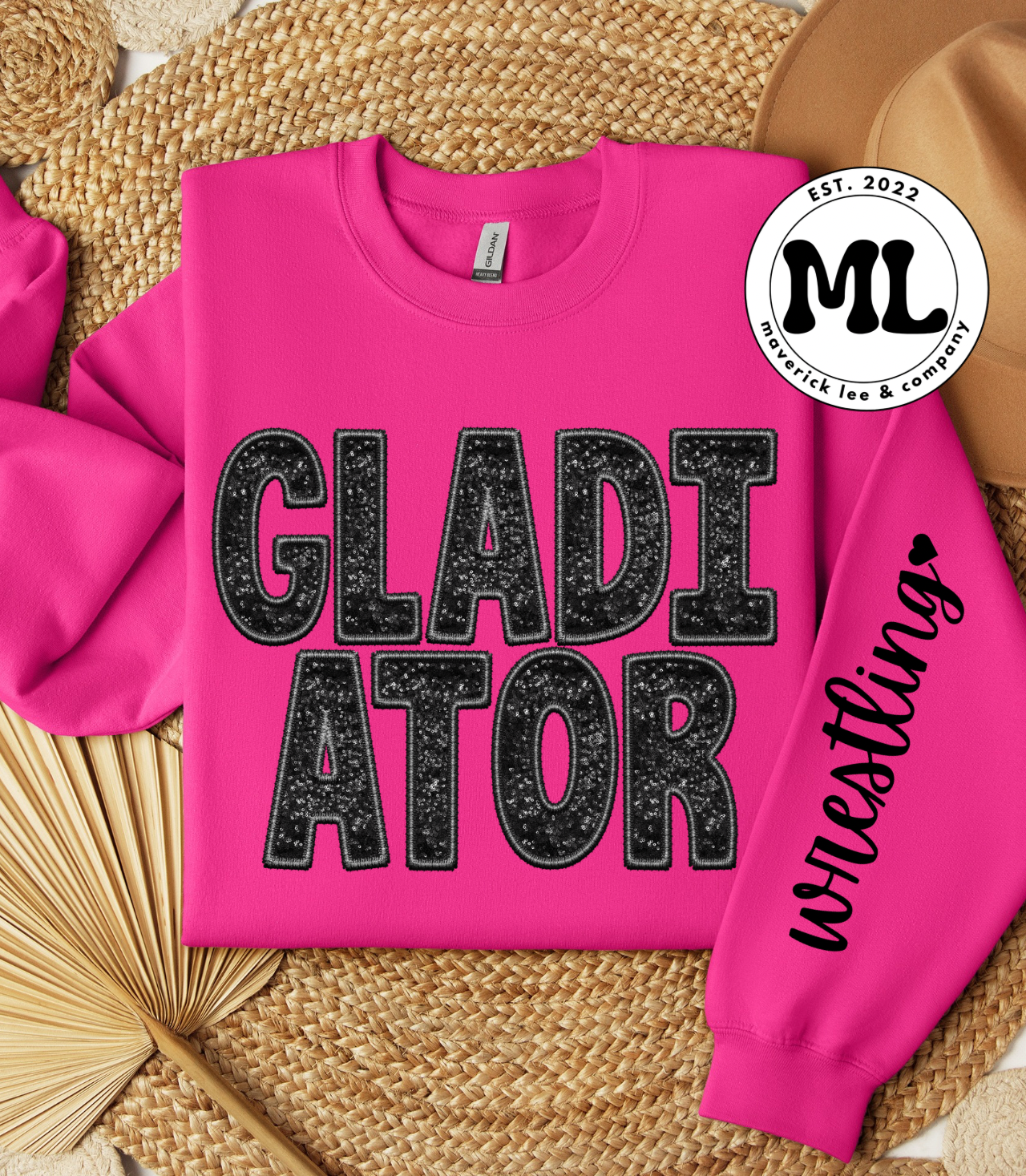 Gladiator wrestling sequin + cursive